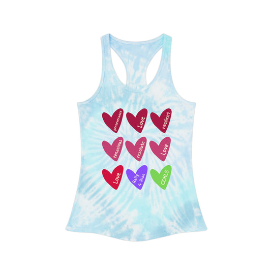 Tie Dye Love Hearts Racerback Tank Top - Perfect for Summer, Festivals, Everyday Wear, Workout, Valentine's Day