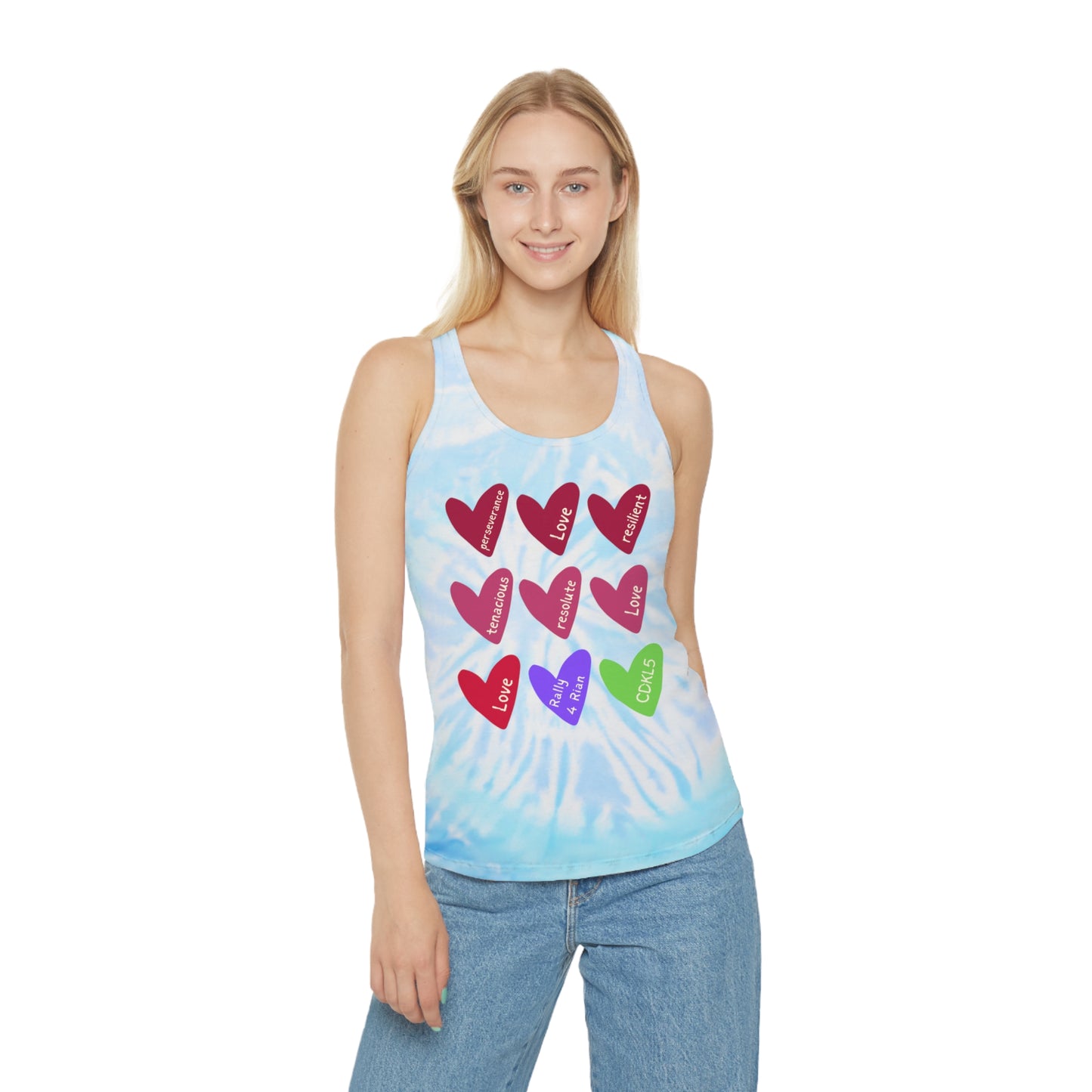 Tie Dye Love Hearts Racerback Tank Top - Perfect for Summer, Festivals, Everyday Wear, Workout, Valentine's Day