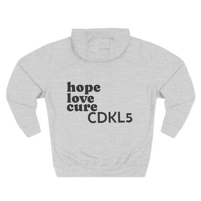 CDKL5 Awareness Hoodie — Hope Love Cure Three-Heart Design
