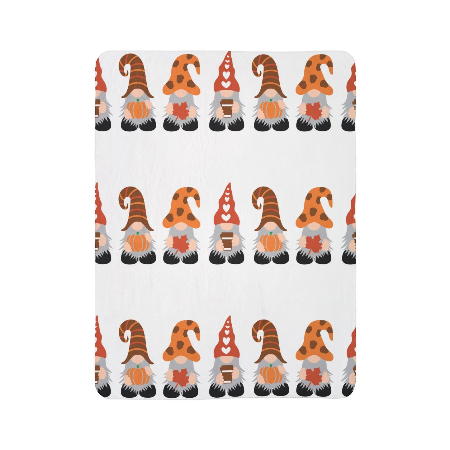 Autumn Gnome Sherpa Blanket — Cozy Fall Gnome Pattern Fleece Throw