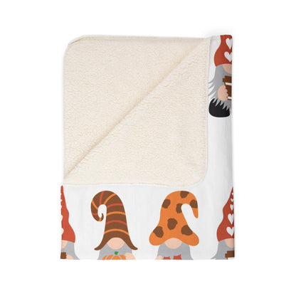 Autumn Gnome Sherpa Blanket — Cozy Fall Gnome Pattern Fleece Throw
