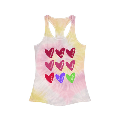Tie Dye Love Hearts Racerback Tank Top - Perfect for Summer, Festivals, Everyday Wear, Workout, Valentine's Day
