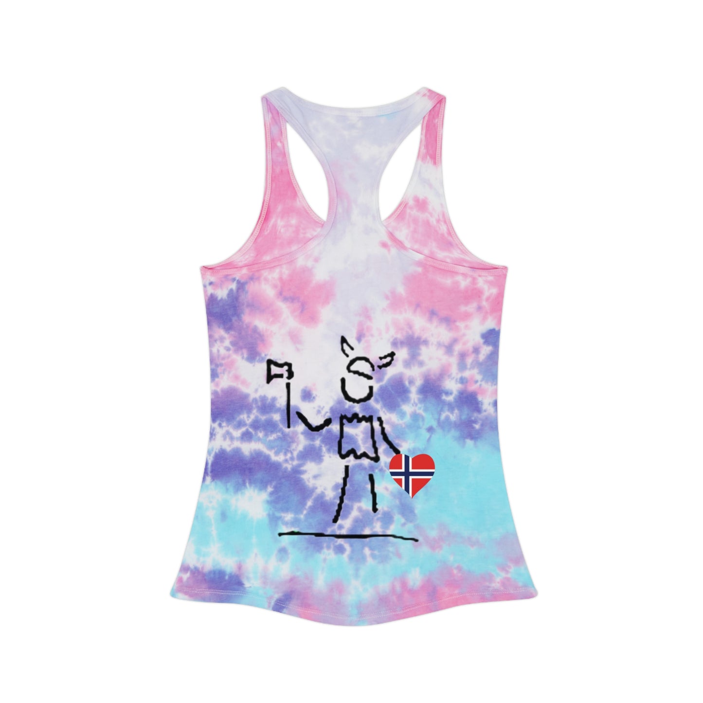 Tie-Dye Racerback Tank Top — Little Norwegian Design with Heart Flag