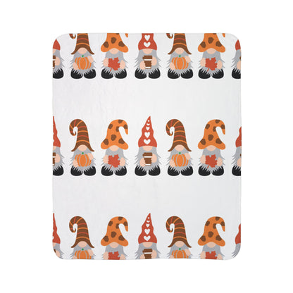 Autumn Gnome Sherpa Blanket — Cozy Fall Gnome Pattern Fleece Throw