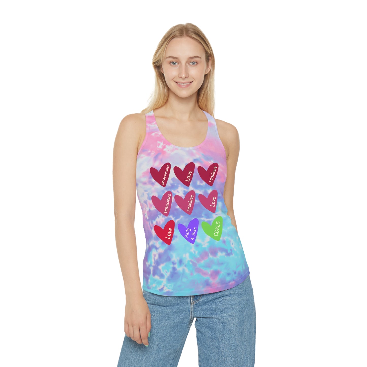 Tie Dye Love Hearts Racerback Tank Top - Perfect for Summer, Festivals, Everyday Wear, Workout, Valentine's Day