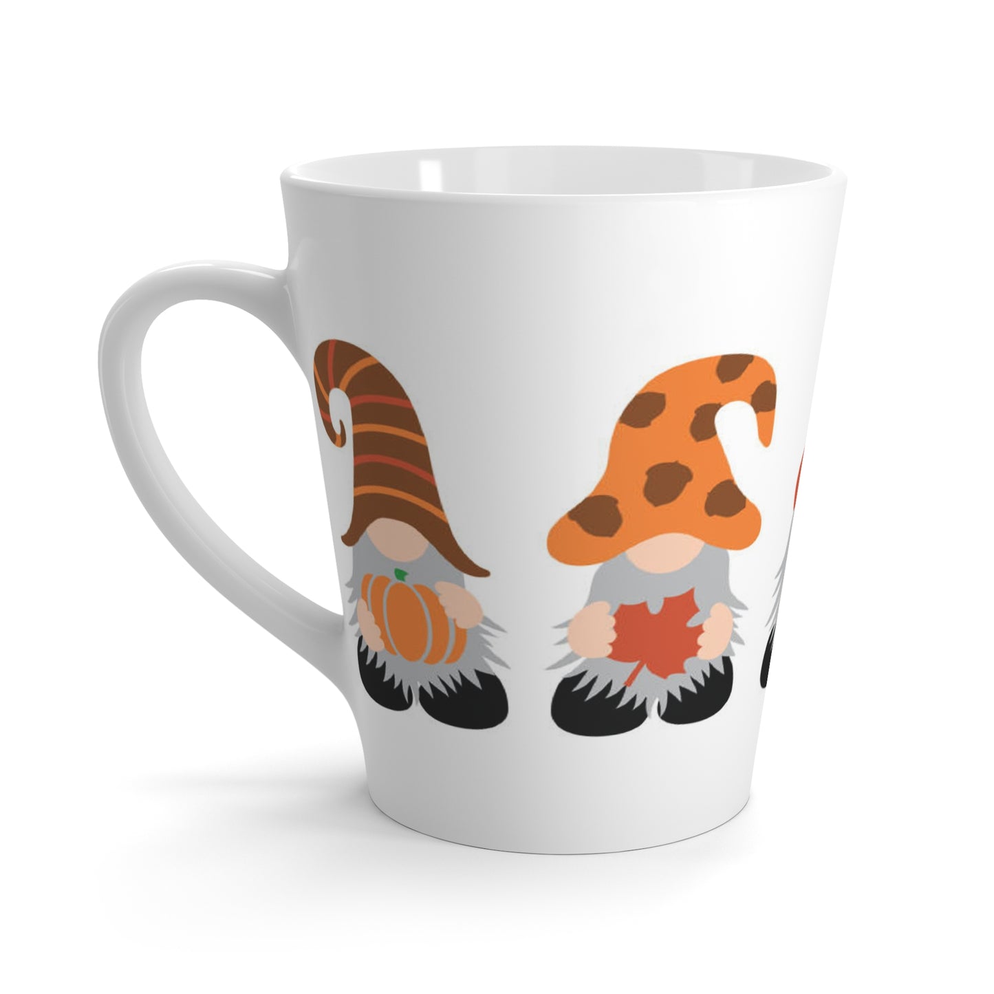 Autumn Gnome Latte Mug – Cute Fall Gnome Coffee Cup with Pumpkin, Leaf & Cozy Coffee Design