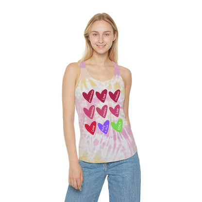 Tie Dye Love Hearts Racerback Tank Top - Perfect for Summer, Festivals, Everyday Wear, Workout, Valentine's Day