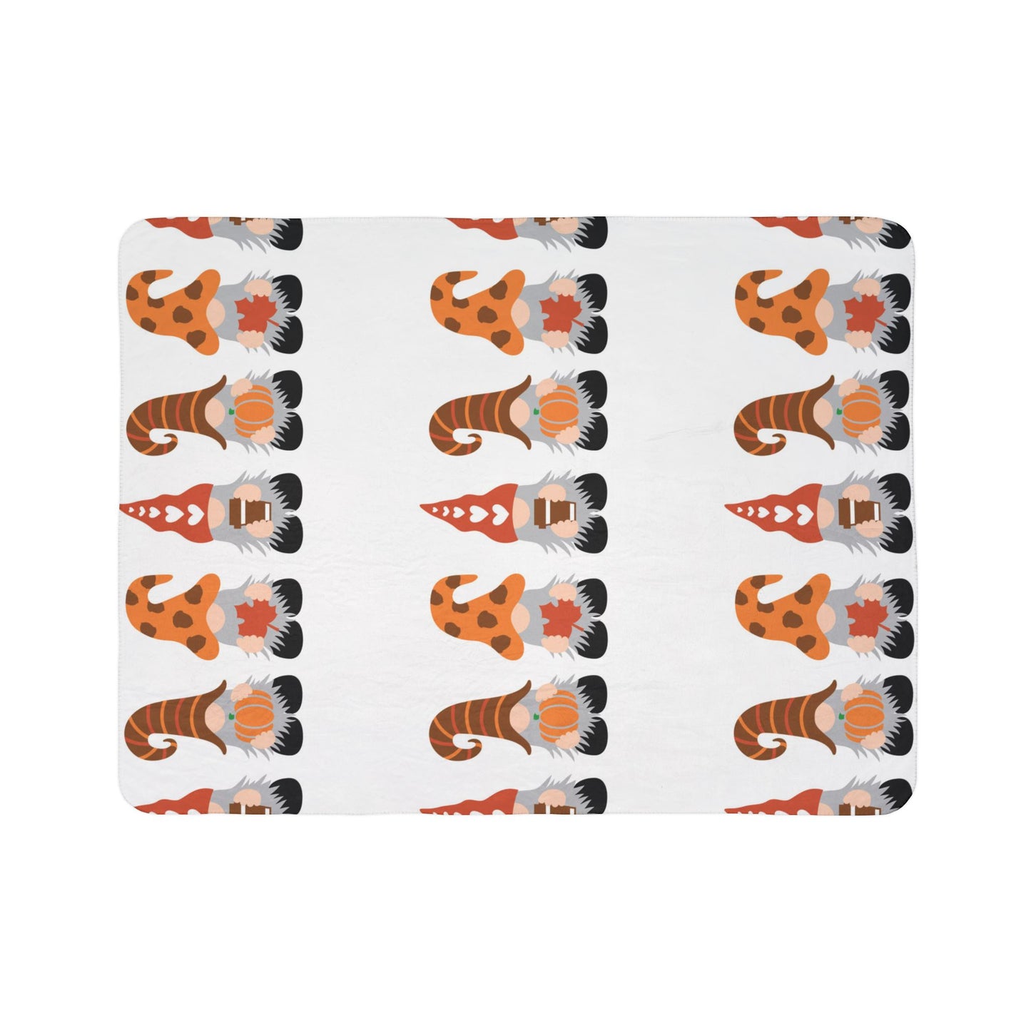 Autumn Gnome Sherpa Blanket — Cozy Fall Gnome Pattern Fleece Throw