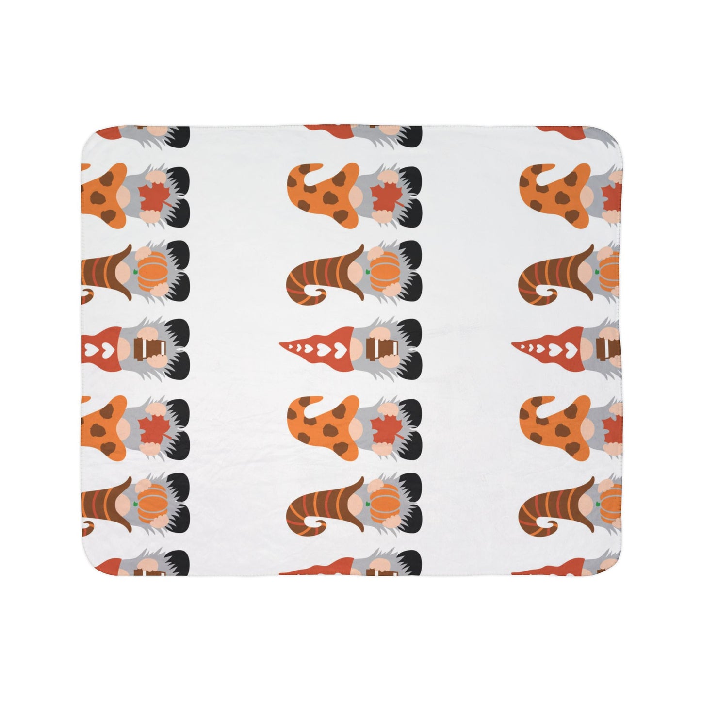 Autumn Gnome Sherpa Blanket — Cozy Fall Gnome Pattern Fleece Throw