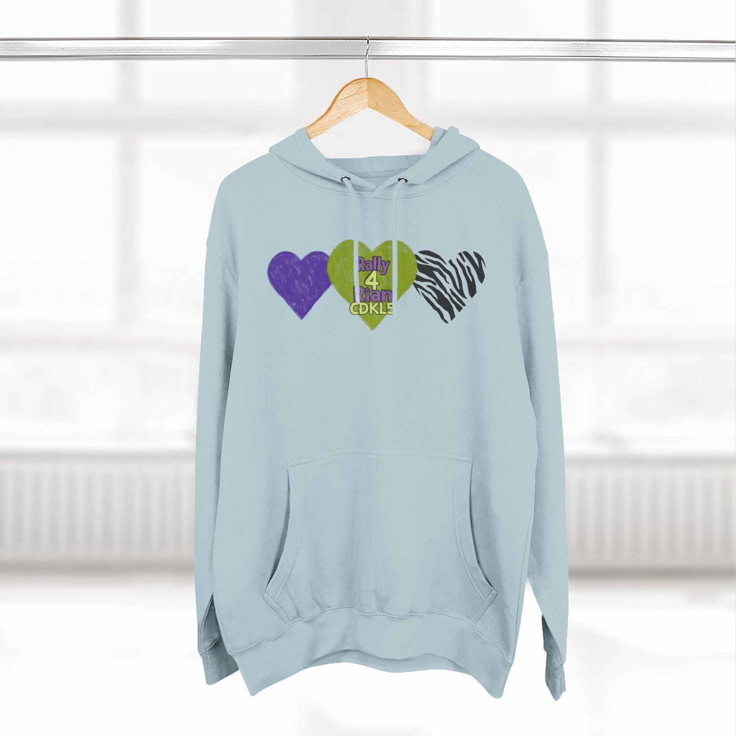 CDKL5 Awareness Hoodie — Hope Love Cure Three-Heart Design