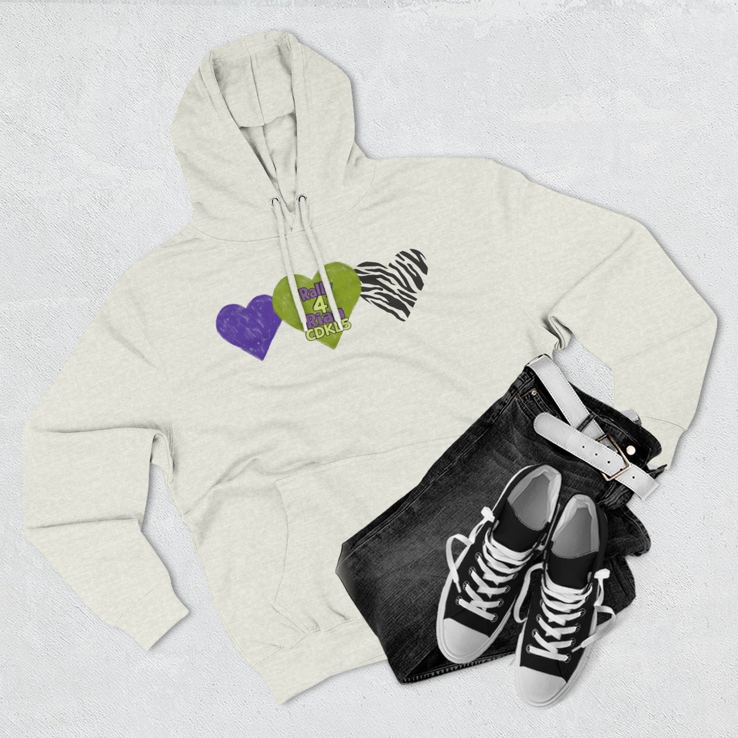 CDKL5 Awareness Hoodie — Hope Love Cure Three-Heart Design
