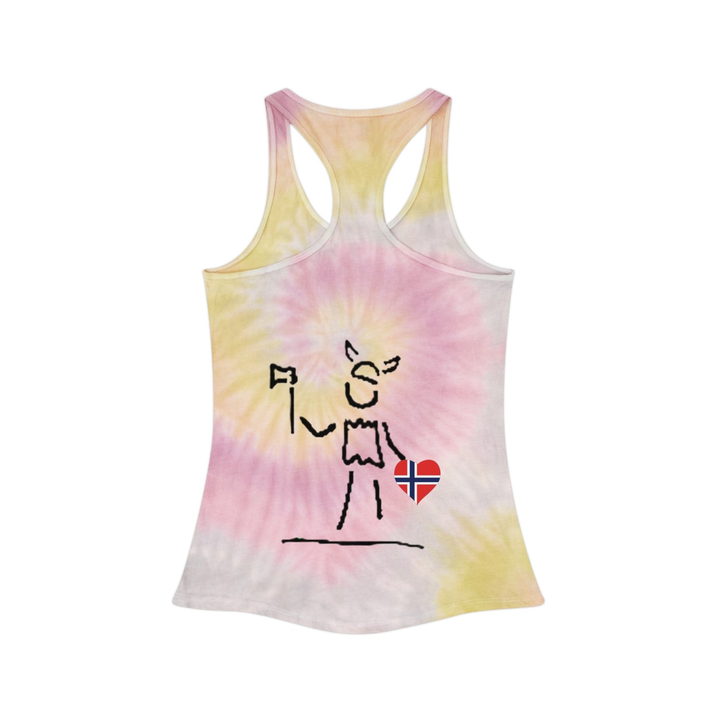 Tie-Dye Racerback Tank Top — Little Norwegian Design with Heart Flag