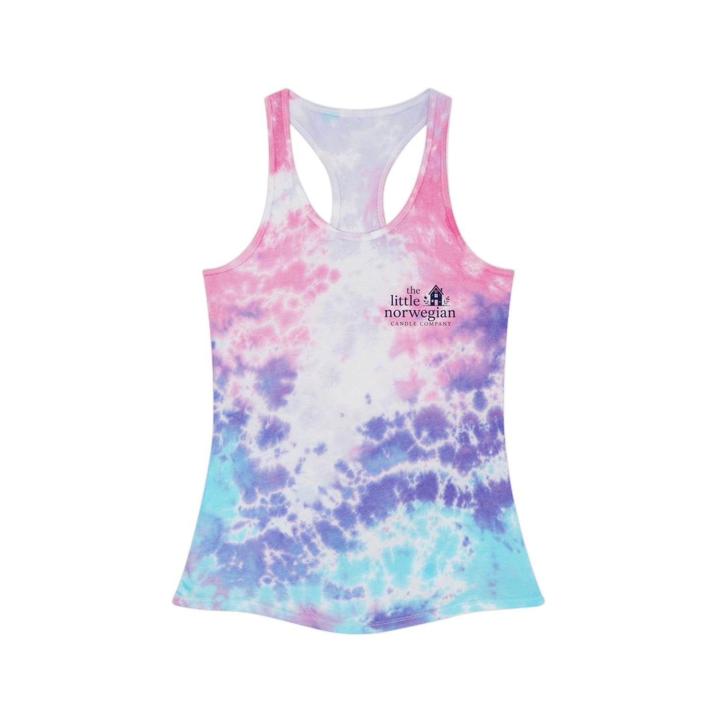 Tie-Dye Racerback Tank Top — Little Norwegian Design with Heart Flag