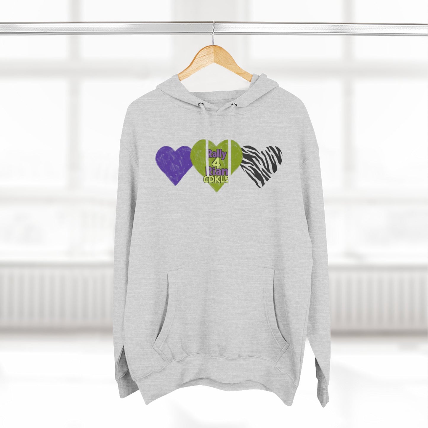 CDKL5 Awareness Hoodie — Hope Love Cure Three-Heart Design