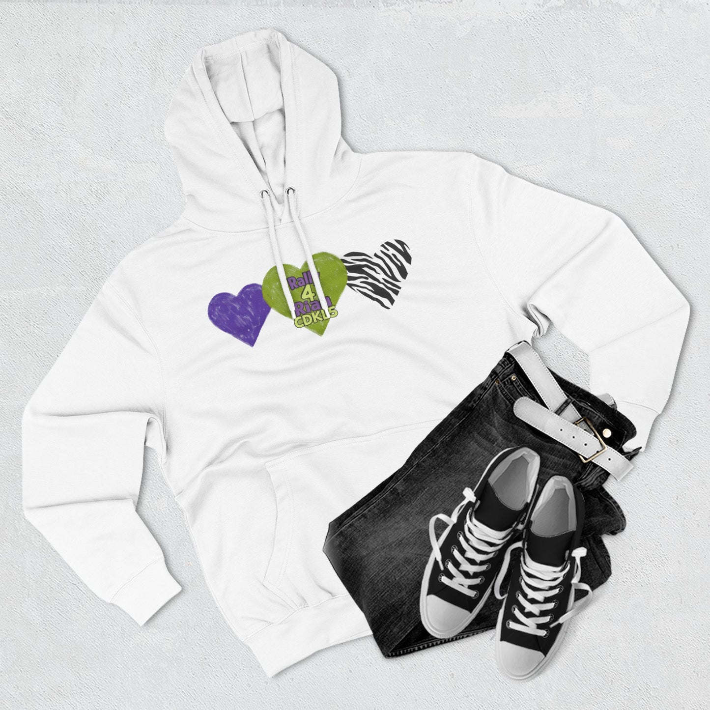 CDKL5 Awareness Hoodie — Hope Love Cure Three-Heart Design