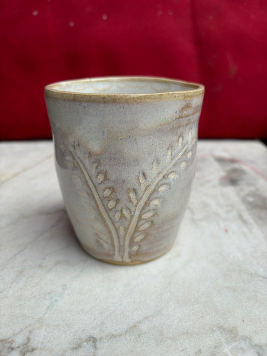 Hand thrown hand carved vessel with soy wax and cotton wick