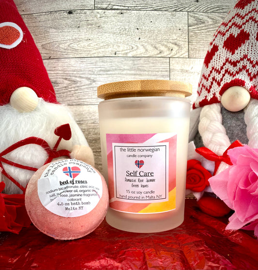 Self Care bath bomb and candle gift set